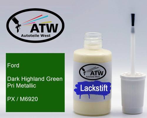Ford, Dark Highland Green Pri Metallic, PX / M6920: 20ml Lackstift, von ATW Autoteile West.